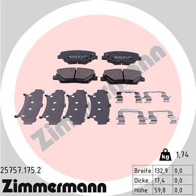 Zimmermann 25757.175.2 - Kit pastiglie freno, Freno a disco autozon.pro