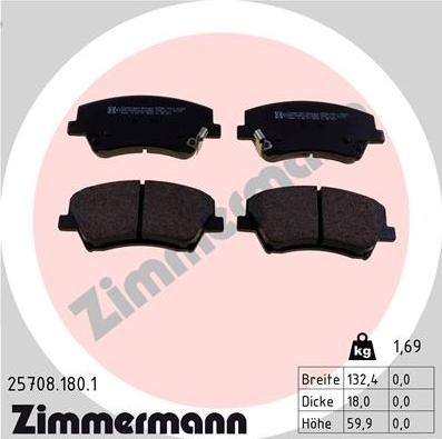 Zimmermann 25708.180.1 - Kit pastiglie freno, Freno a disco autozon.pro