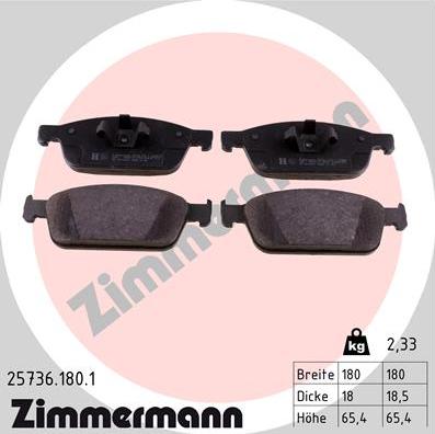 Zimmermann 25736.180.1 - Kit pastiglie freno, Freno a disco autozon.pro