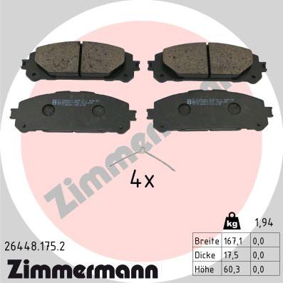 Zimmermann 26448.175.2 - Kit pastiglie freno, Freno a disco autozon.pro