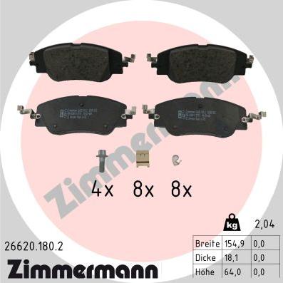 Zimmermann 26620.180.2 - Kit pastiglie freno, Freno a disco autozon.pro