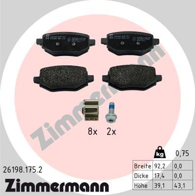 Zimmermann 26198.175.2 - Kit pastiglie freno, Freno a disco autozon.pro