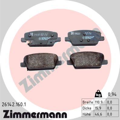 Zimmermann 26142.160.1 - Kit pastiglie freno, Freno a disco autozon.pro