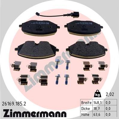 Zimmermann 26169.185.2 - Kit pastiglie freno, Freno a disco autozon.pro