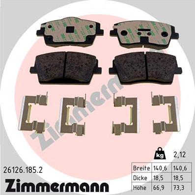 Zimmermann 26126.185.2 - Kit pastiglie freno, Freno a disco autozon.pro