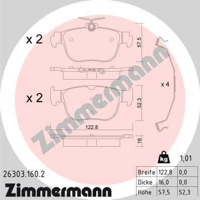 Zimmermann 26303.160.2 - Kit pastiglie freno, Freno a disco autozon.pro