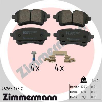 Zimmermann 26265.175.2 - Kit pastiglie freno, Freno a disco autozon.pro