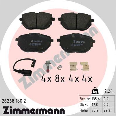 Zimmermann 26268.180.2 - Kit pastiglie freno, Freno a disco autozon.pro