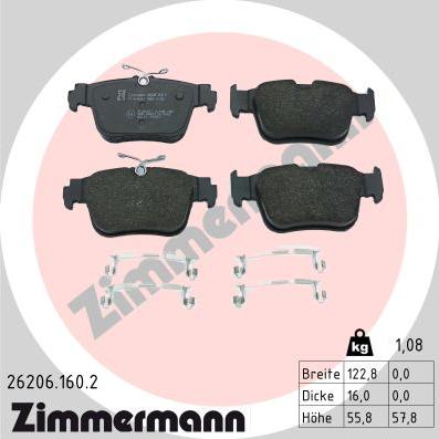 Zimmermann 26206.160.2 - Kit pastiglie freno, Freno a disco autozon.pro