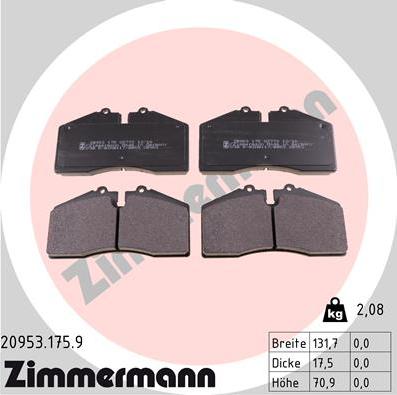 Zimmermann 20953.175.9 - Kit pastiglie freno, Freno a disco autozon.pro