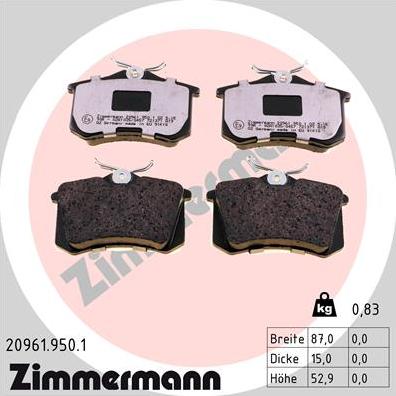 Zimmermann 20961.950.1 - Kit pastiglie freno, Freno a disco autozon.pro