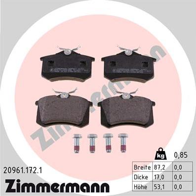 Zimmermann 20961.172.1 - Kit pastiglie freno, Freno a disco autozon.pro