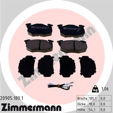 Zimmermann 20905.180.1 - Kit pastiglie freno, Freno a disco autozon.pro