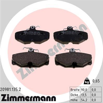 Zimmermann 20981.135.2 - Kit pastiglie freno, Freno a disco autozon.pro