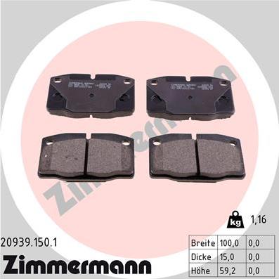 Zimmermann 20939.150.1 - Kit pastiglie freno, Freno a disco autozon.pro