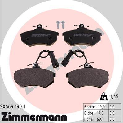 Zimmermann 20669.190.1 - Kit pastiglie freno, Freno a disco autozon.pro