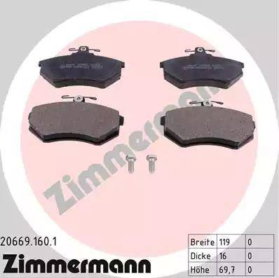 Zimmermann 20669.160.1 - Kit pastiglie freno, Freno a disco autozon.pro