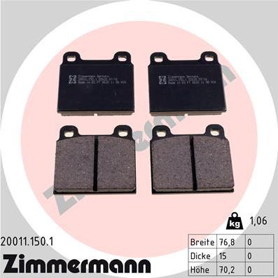 Zimmermann 20011.150.1 - Kit pastiglie freno, Freno a disco autozon.pro