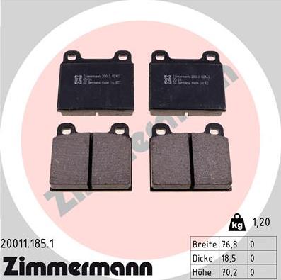 Zimmermann 20011.185.1 - Kit pastiglie freno, Freno a disco autozon.pro