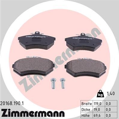 Zimmermann 20168.190.1 - Kit pastiglie freno, Freno a disco autozon.pro