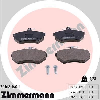 Zimmermann 20168.160.1 - Kit pastiglie freno, Freno a disco autozon.pro