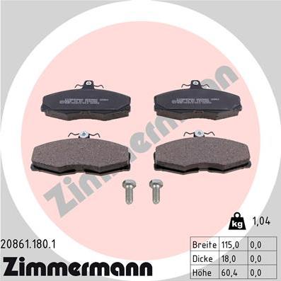 Zimmermann 20861.180.1 - Kit pastiglie freno, Freno a disco autozon.pro