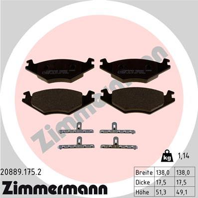 Zimmermann 20889.175.2 - Kit pastiglie freno, Freno a disco autozon.pro