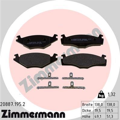 Zimmermann 20887.195.2 - Kit pastiglie freno, Freno a disco autozon.pro