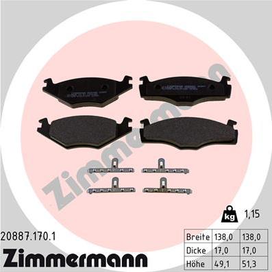 Zimmermann 20887.170.1 - Kit pastiglie freno, Freno a disco autozon.pro