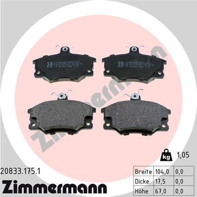 Zimmermann 20833.175.1 - Kit pastiglie freno, Freno a disco autozon.pro