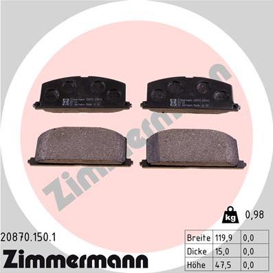 Zimmermann 20870.150.1 - Kit pastiglie freno, Freno a disco autozon.pro