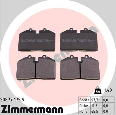 Zimmermann 20877.175.9 - Kit pastiglie freno, Freno a disco autozon.pro