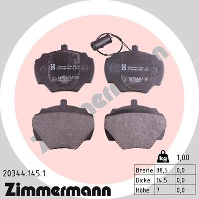 Zimmermann 20344.145.1 - Kit pastiglie freno, Freno a disco autozon.pro