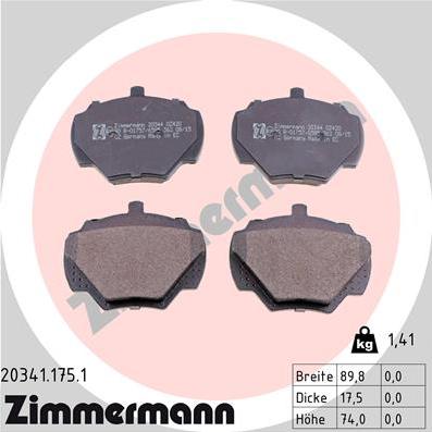 Zimmermann 20341.175.1 - Kit pastiglie freno, Freno a disco autozon.pro