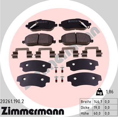 Zimmermann 20261.190.2 - Kit pastiglie freno, Freno a disco autozon.pro