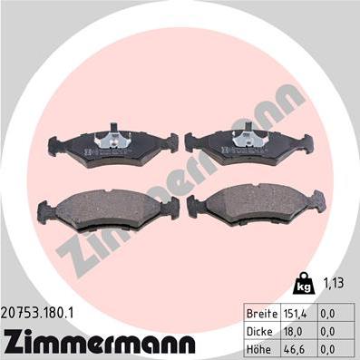 Zimmermann 20753.180.1 - Kit pastiglie freno, Freno a disco autozon.pro