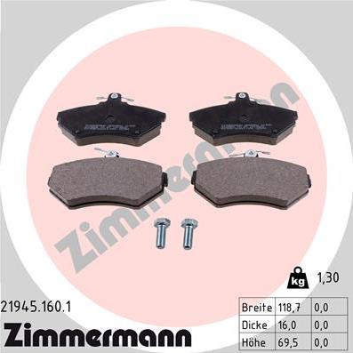 Zimmermann 21945.160.1 - Kit pastiglie freno, Freno a disco autozon.pro