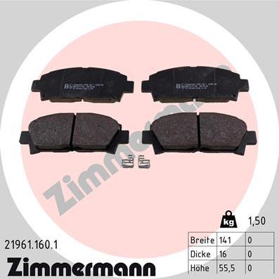 Zimmermann 21961.160.1 - Kit pastiglie freno, Freno a disco autozon.pro