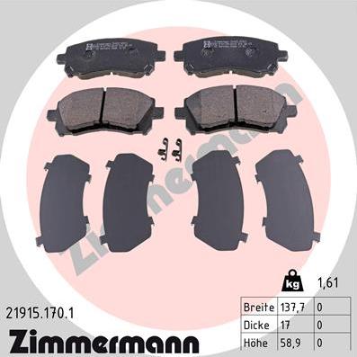 Zimmermann 21915.170.1 - Kit pastiglie freno, Freno a disco autozon.pro