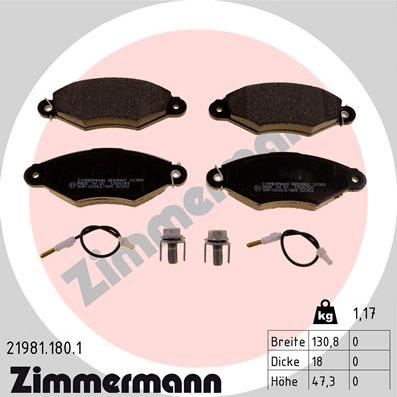 Zimmermann 21981.180.1 - Kit pastiglie freno, Freno a disco autozon.pro