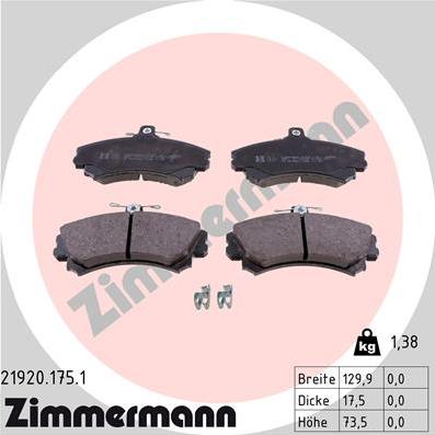 Zimmermann 21920.175.1 - Kit pastiglie freno, Freno a disco autozon.pro