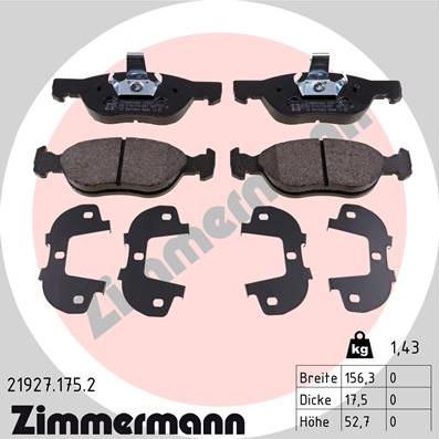 Zimmermann 21927.175.2 - Kit pastiglie freno, Freno a disco autozon.pro