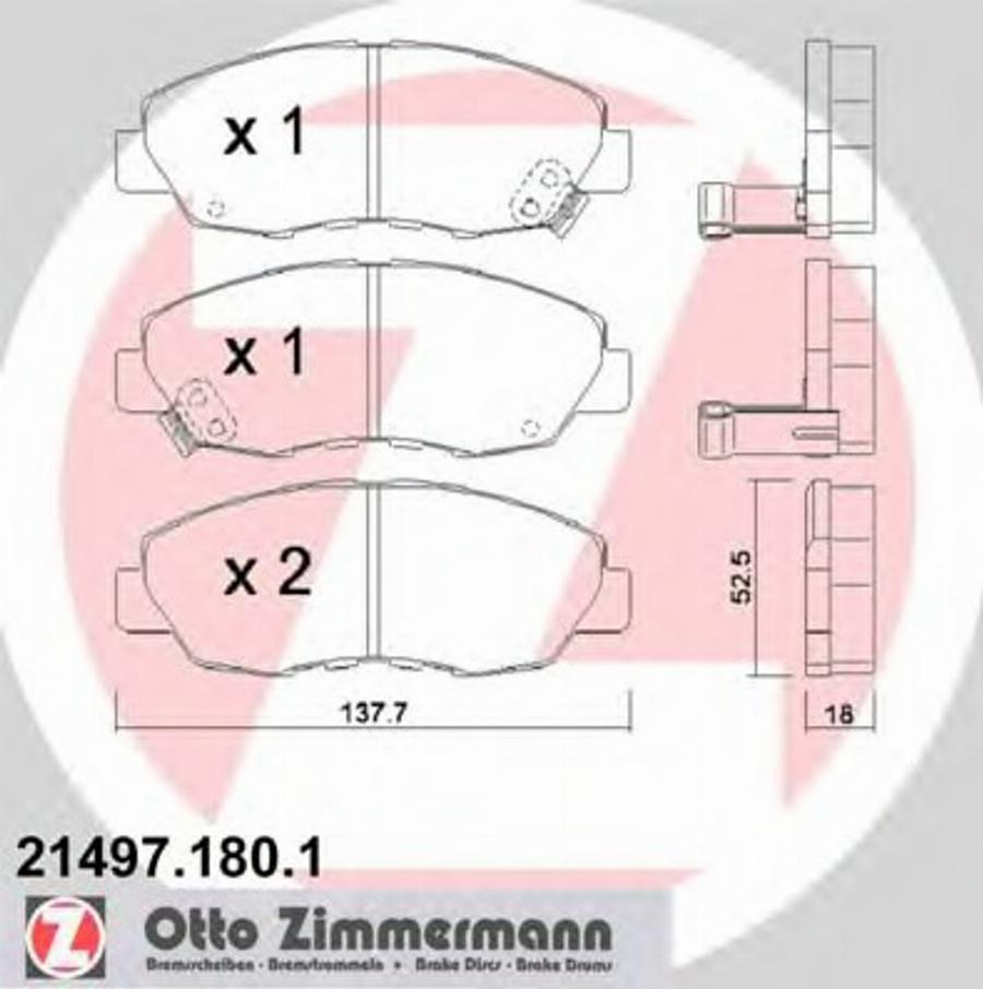 Zimmermann 21497.180.1 - Kit pastiglie freno, Freno a disco autozon.pro