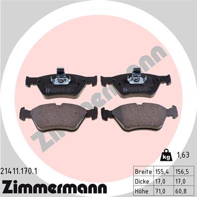 Zimmermann 21411.170.1 - Kit pastiglie freno, Freno a disco autozon.pro