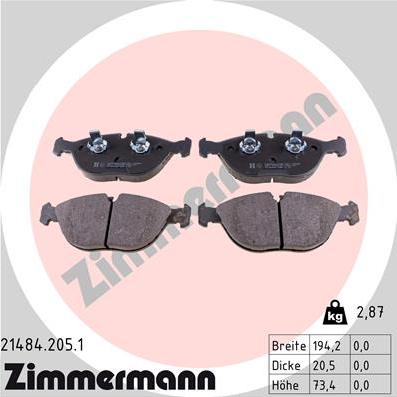 Zimmermann 21484.205.1 - Kit pastiglie freno, Freno a disco autozon.pro