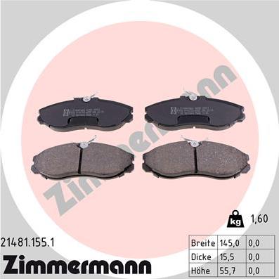 Zimmermann 21481.155.1 - Kit pastiglie freno, Freno a disco autozon.pro