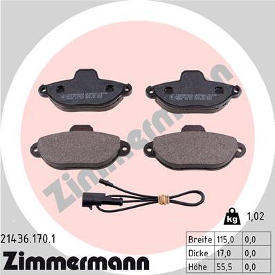 Zimmermann 21436.170.1 - Kit pastiglie freno, Freno a disco autozon.pro