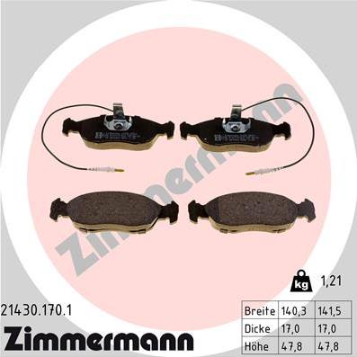 Zimmermann 21430.170.1 - Kit pastiglie freno, Freno a disco autozon.pro