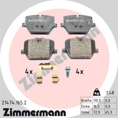 Zimmermann 21474.165.2 - Kit pastiglie freno, Freno a disco autozon.pro