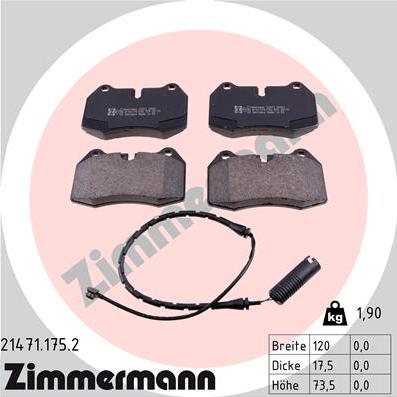 Zimmermann 21471.175.2 - Kit pastiglie freno, Freno a disco autozon.pro